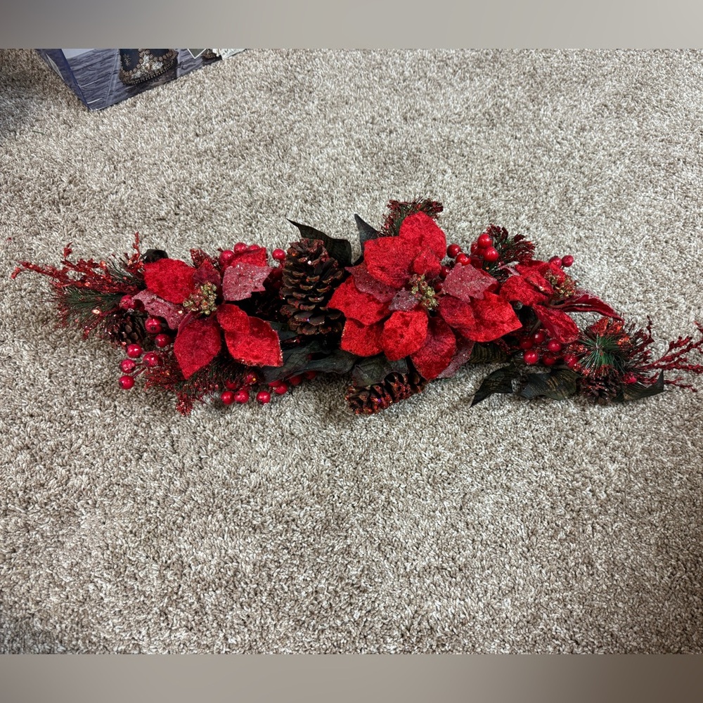 Christmas Festive Red Poinsettia Centerpiece